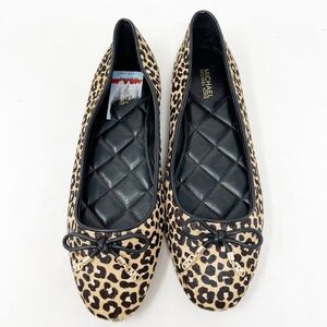 Michael Kors Womens Shoes Size 7.5 Flats Ballerina Leather fur Black Beige NEW